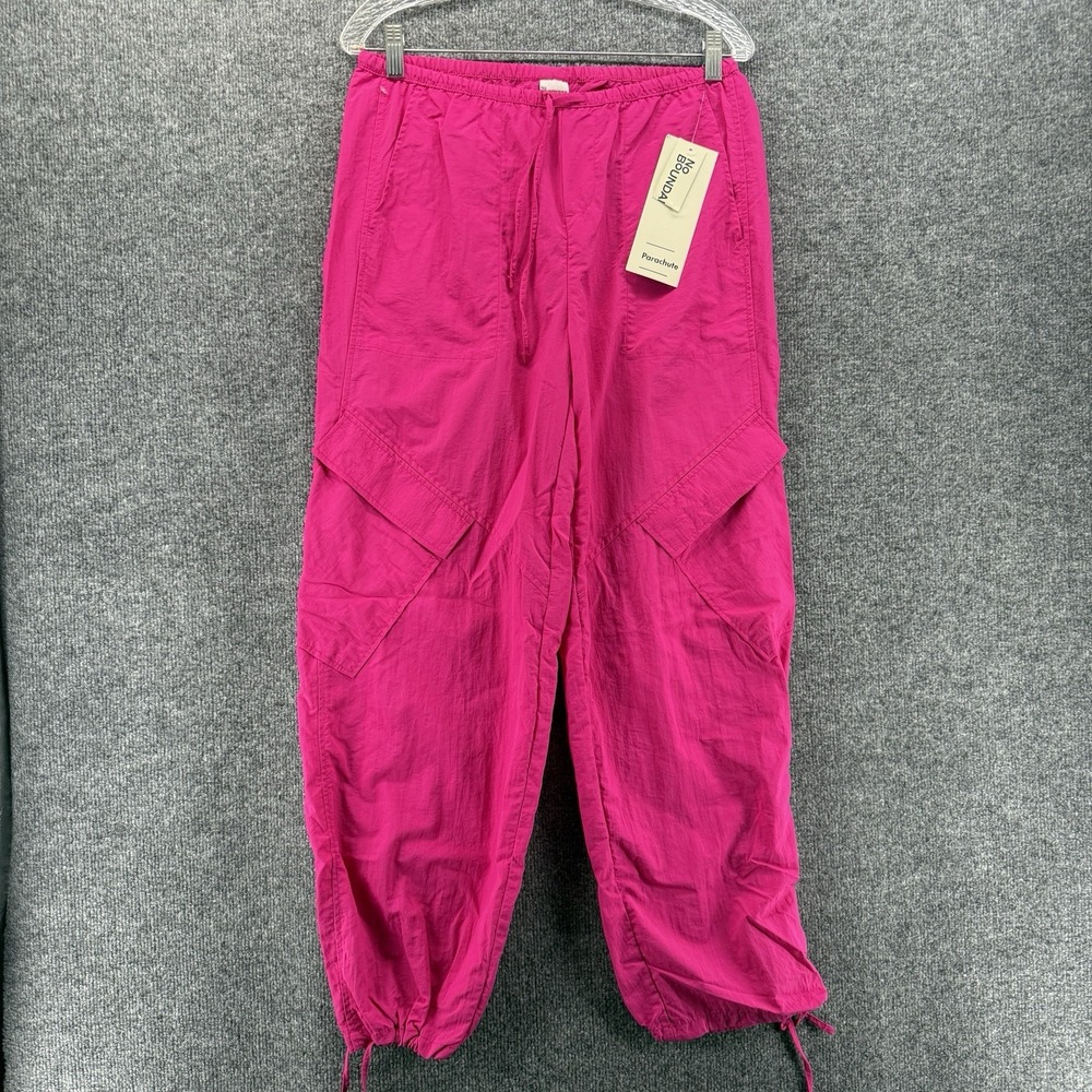 Womens Y2K Pants Size XS Pink Parachute Wide Leg Cargo Baggy Loose 90s Grunge